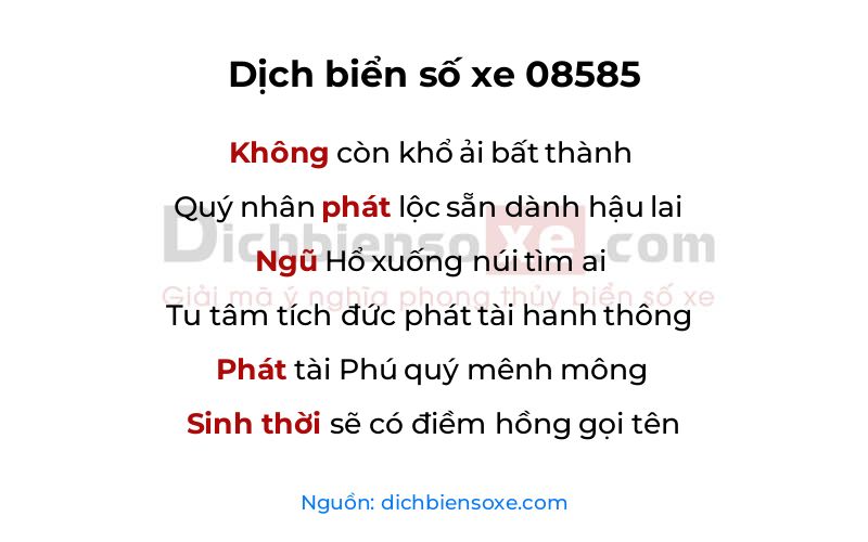 Dịch thơ biển số 08585