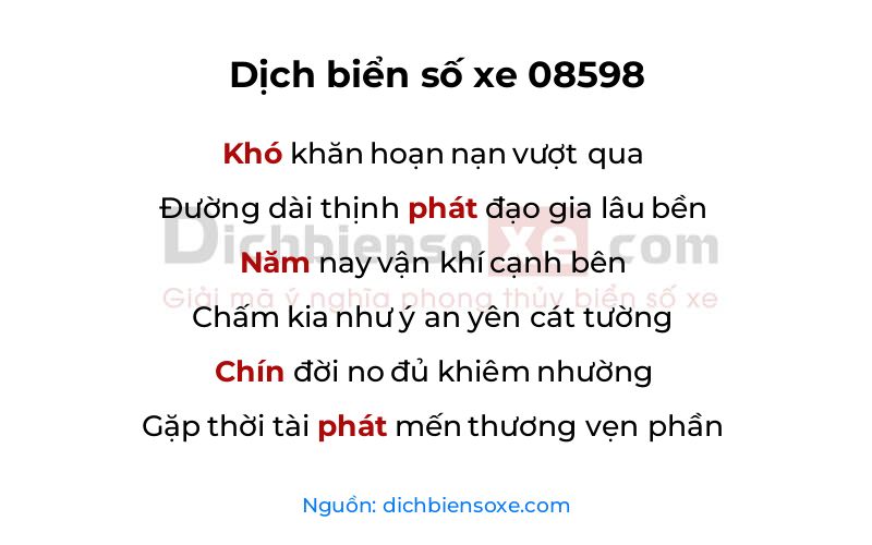Dịch thơ biển số 08598