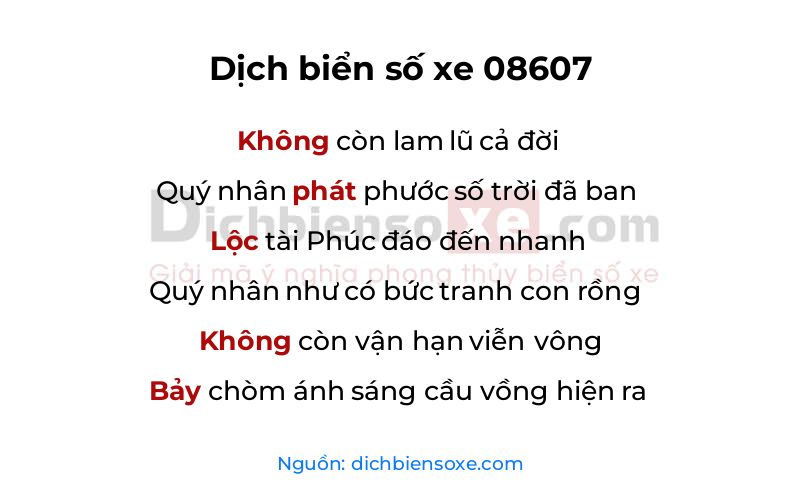 Dịch thơ biển số 08607
