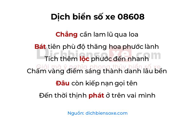 Dịch thơ biển số 08608