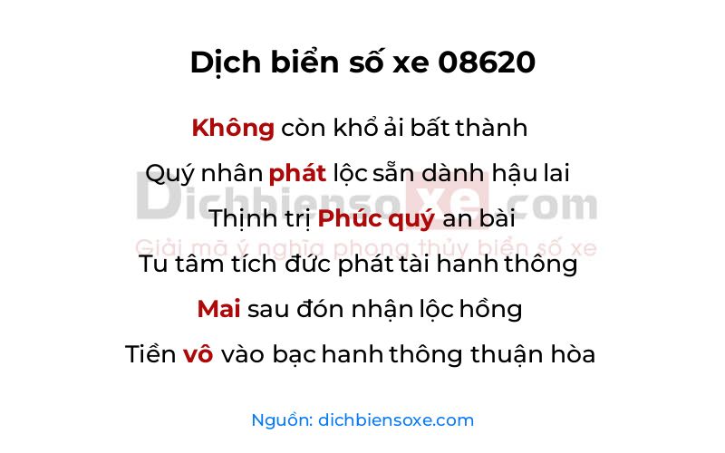 Dịch thơ biển số 08620