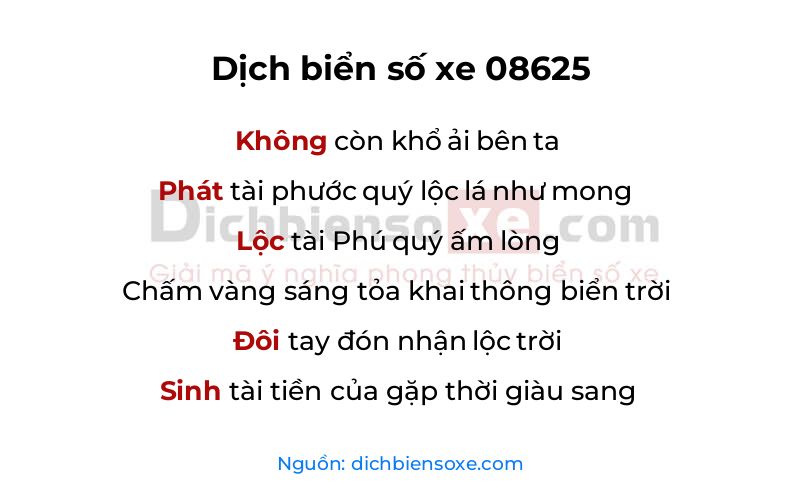 Dịch thơ biển số 08625
