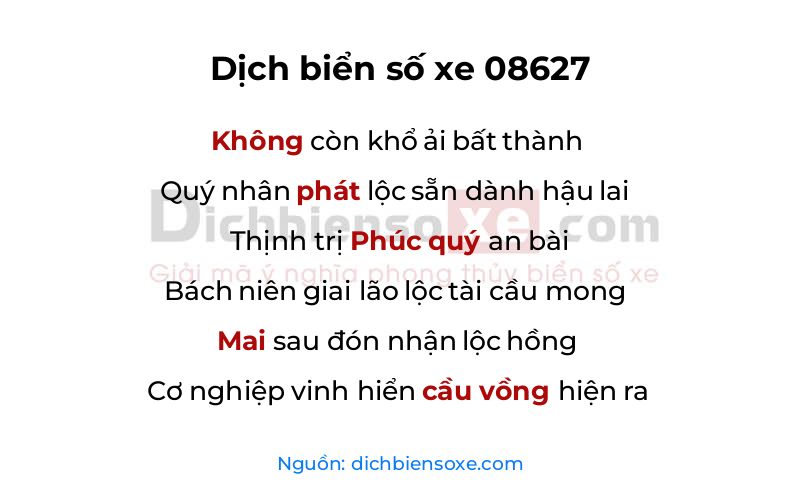 Dịch thơ biển số 08627