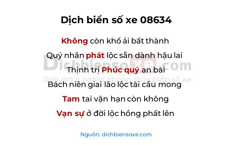 Dịch thơ biển số 08634