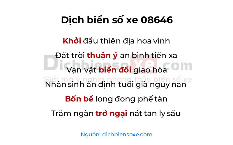 Dịch thơ biển số 08646