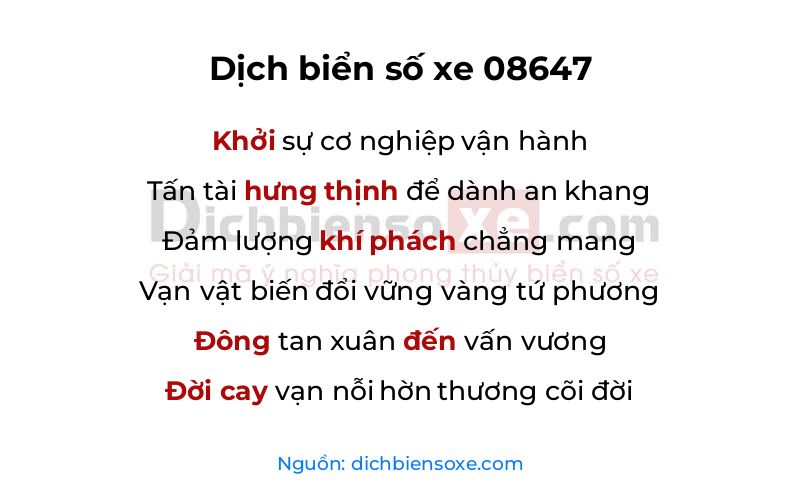 Dịch thơ biển số 08647