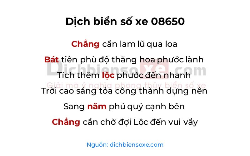 Dịch thơ biển số 08650