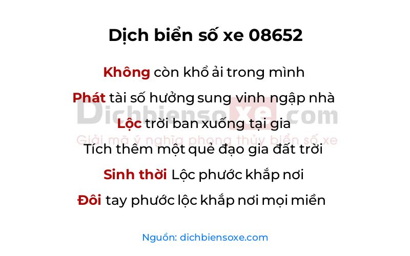 Dịch thơ biển số 08652