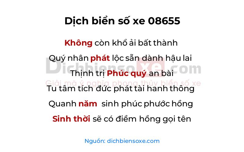 Dịch thơ biển số 08655