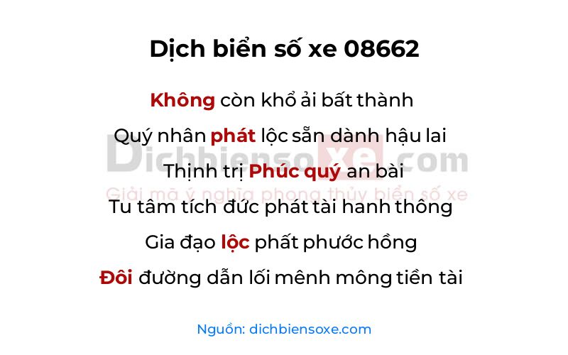 Dịch thơ biển số 08662