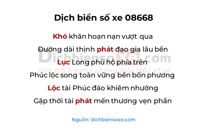 Dịch thơ biển số 08668