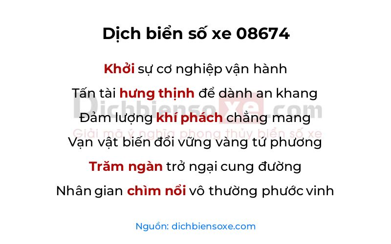 Dịch thơ biển số 08674
