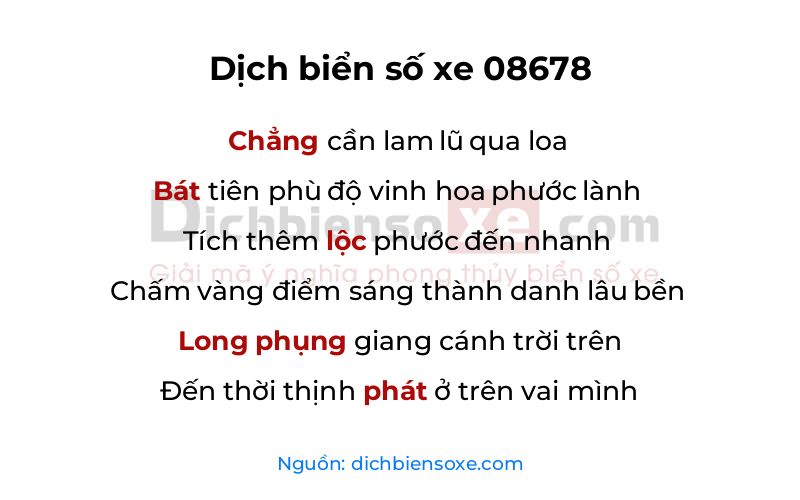 Dịch thơ biển số 08678