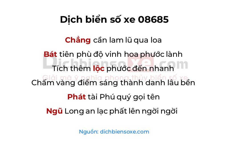 Dịch thơ biển số 08685