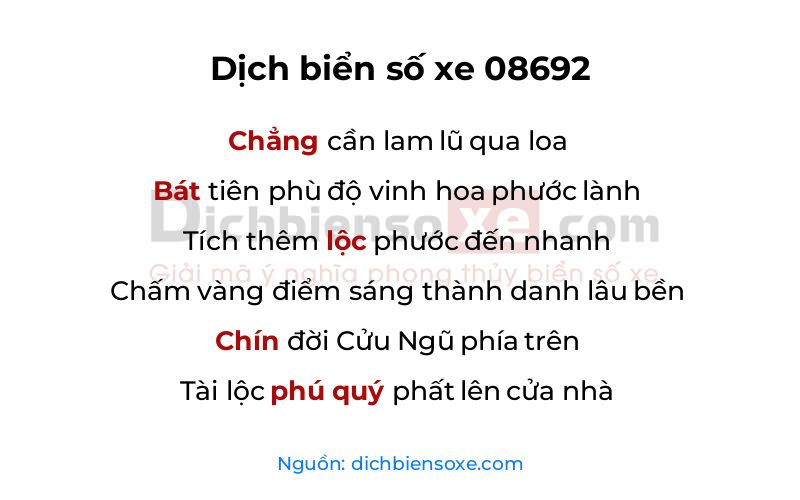 Dịch thơ biển số 08692