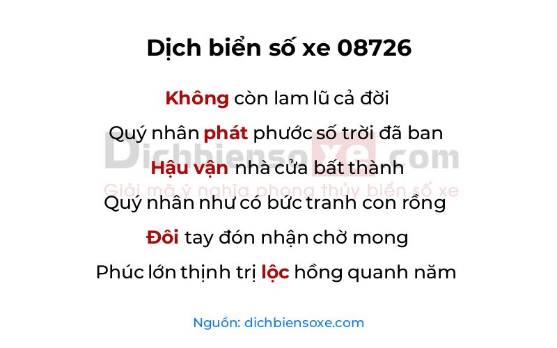 Dịch thơ biển số 08726