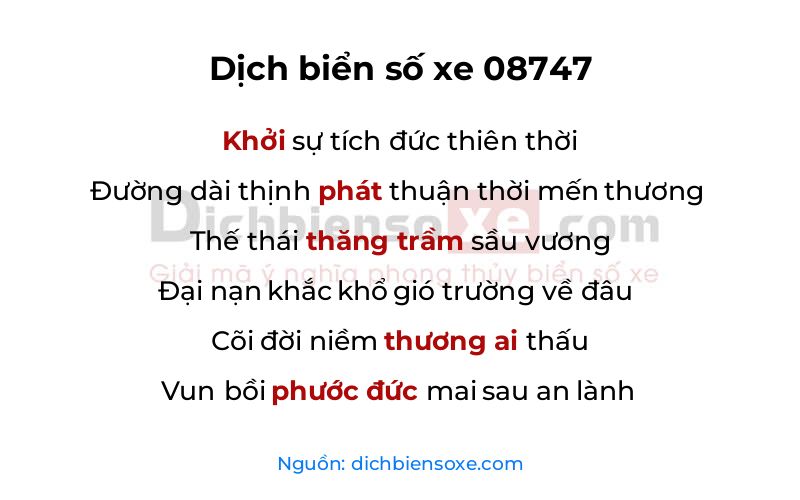 Dịch thơ biển số 08747