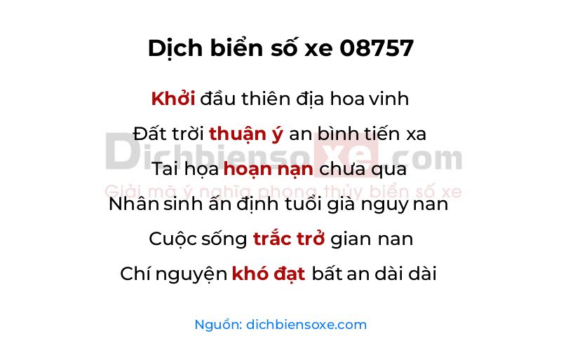 Dịch thơ biển số 08757