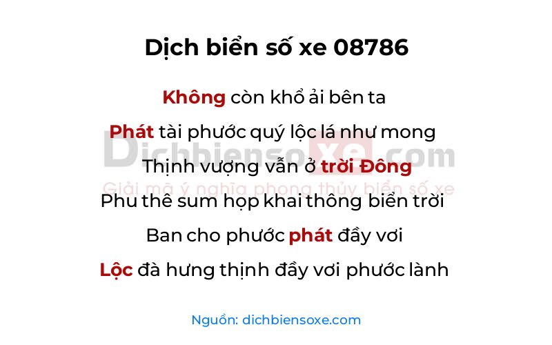 Dịch thơ biển số 08786