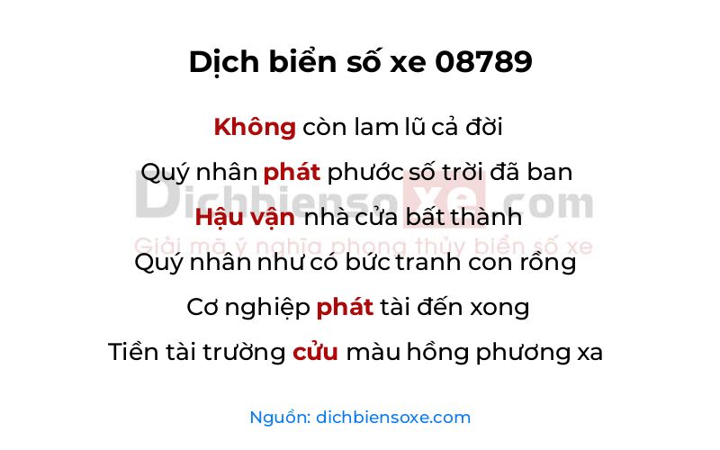 Dịch thơ biển số 08789