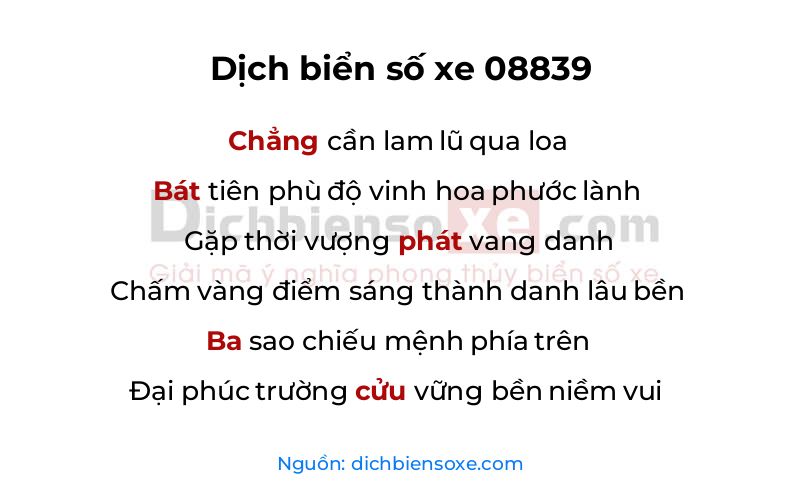 Dịch thơ biển số 08839