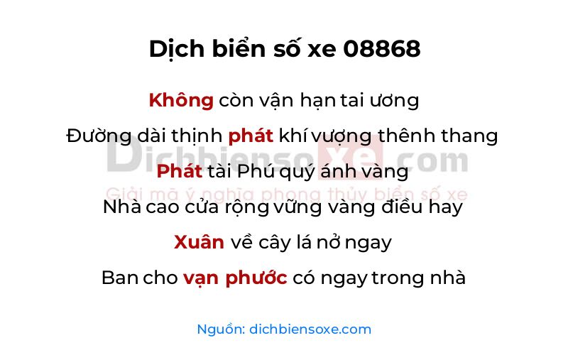 Dịch thơ biển số 08868
