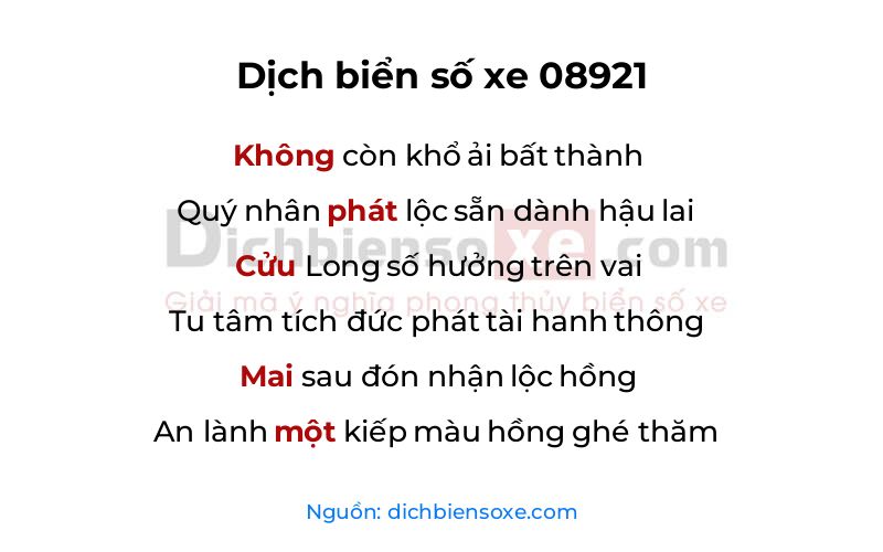 Dịch thơ biển số 08921