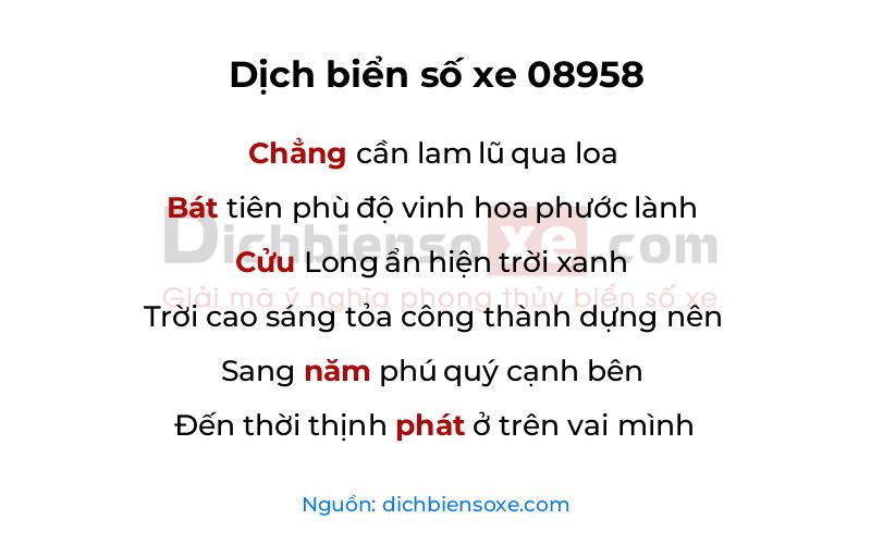 Dịch thơ biển số 08958