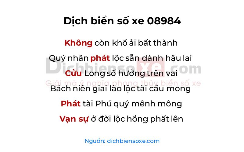 Dịch thơ biển số 08984