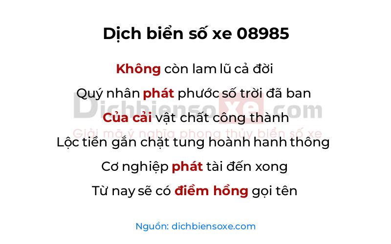 Dịch thơ biển số 08985