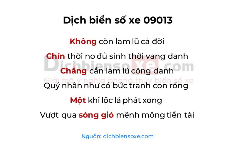 Dịch thơ biển số 09013