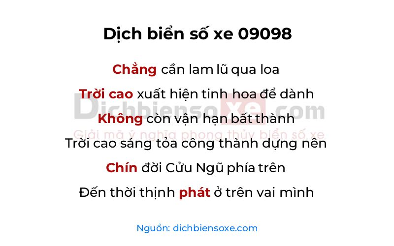 Dịch thơ biển số 09098
