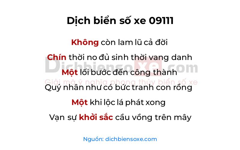 Dịch thơ biển số 09111