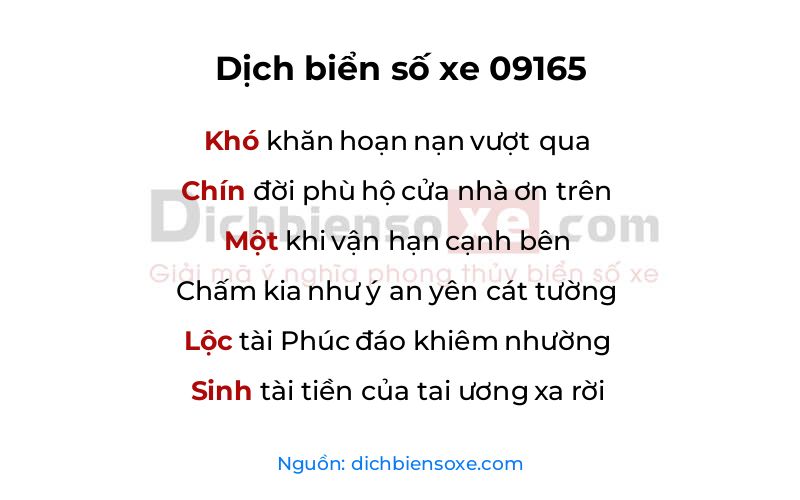 Dịch thơ biển số 09165
