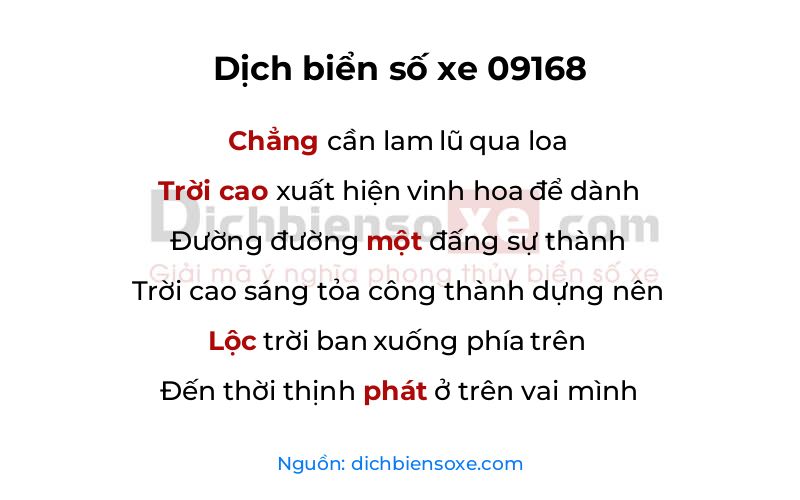 Dịch thơ biển số 09168