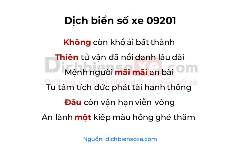 Dịch thơ biển số 09201