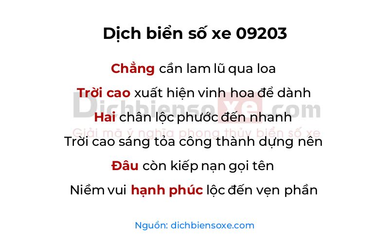 Dịch thơ biển số 09203