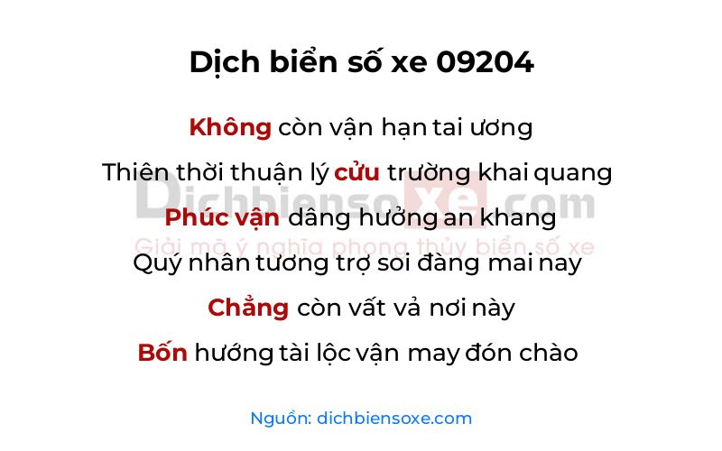 Dịch thơ biển số 09204