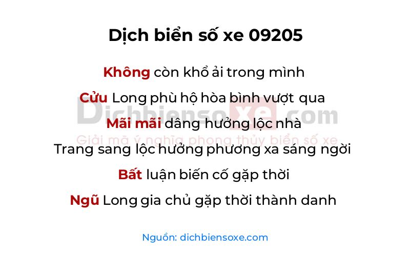 Dịch thơ biển số 09205