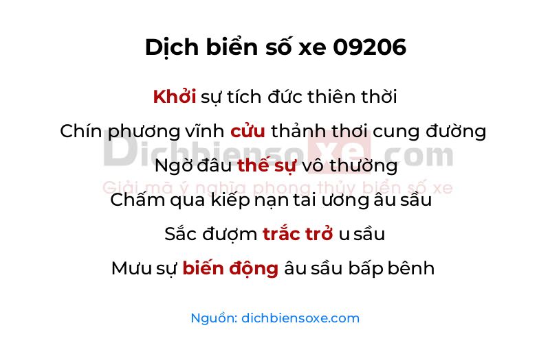 Dịch thơ biển số 09206