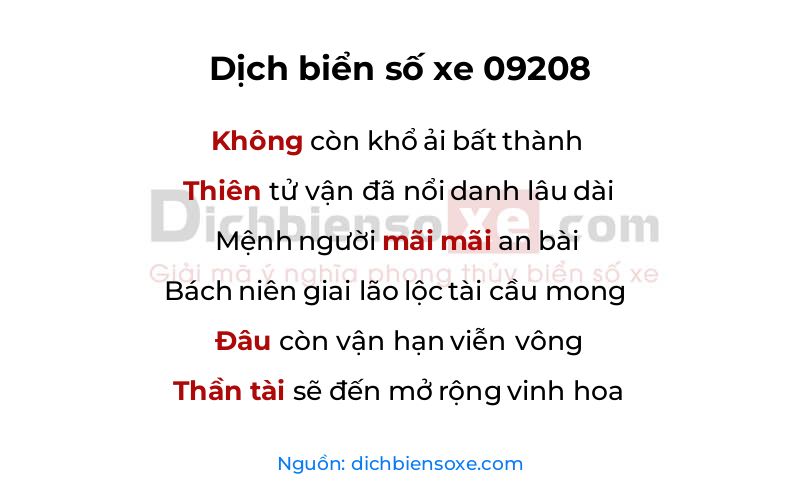 Dịch thơ biển số 09208