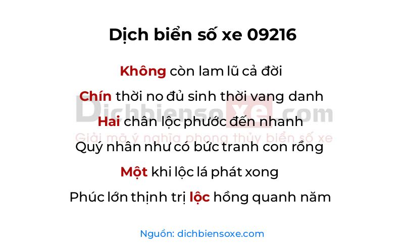 Dịch thơ biển số 09216