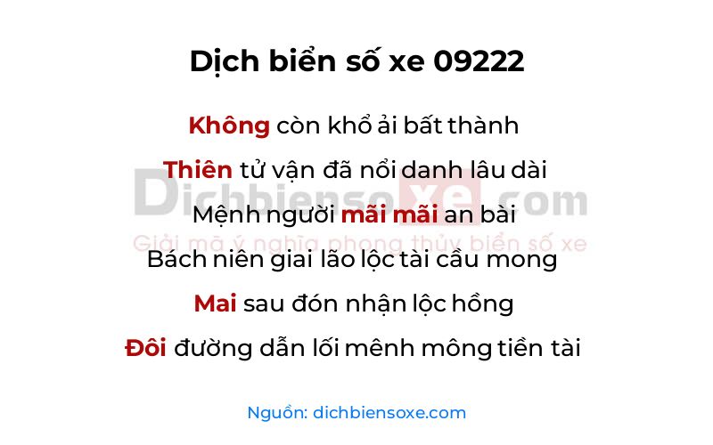 Dịch thơ biển số 09222
