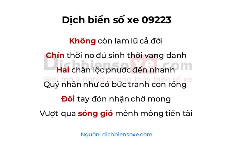 Dịch thơ biển số 09223