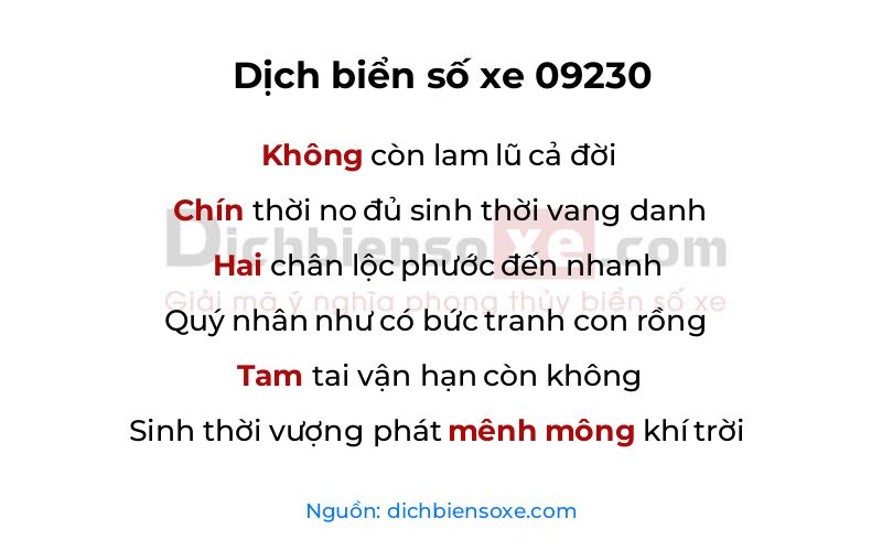 Dịch thơ biển số 09230
