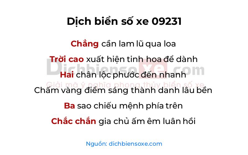 Dịch thơ biển số 09231