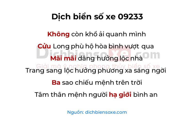 Dịch thơ biển số 09233