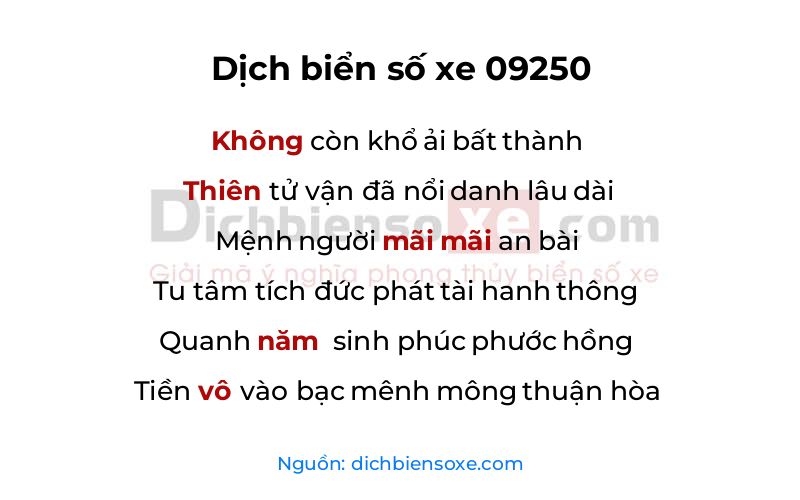 Dịch thơ biển số 09250