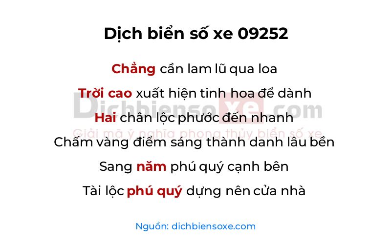 Dịch thơ biển số 09252