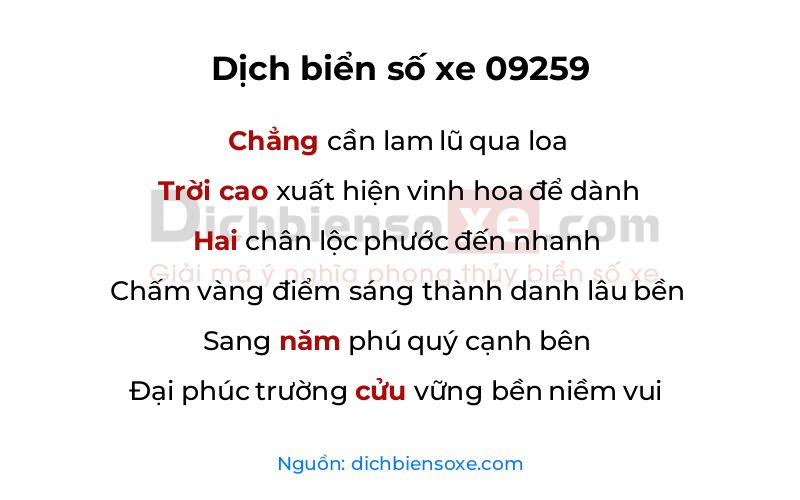 Dịch thơ biển số 09259